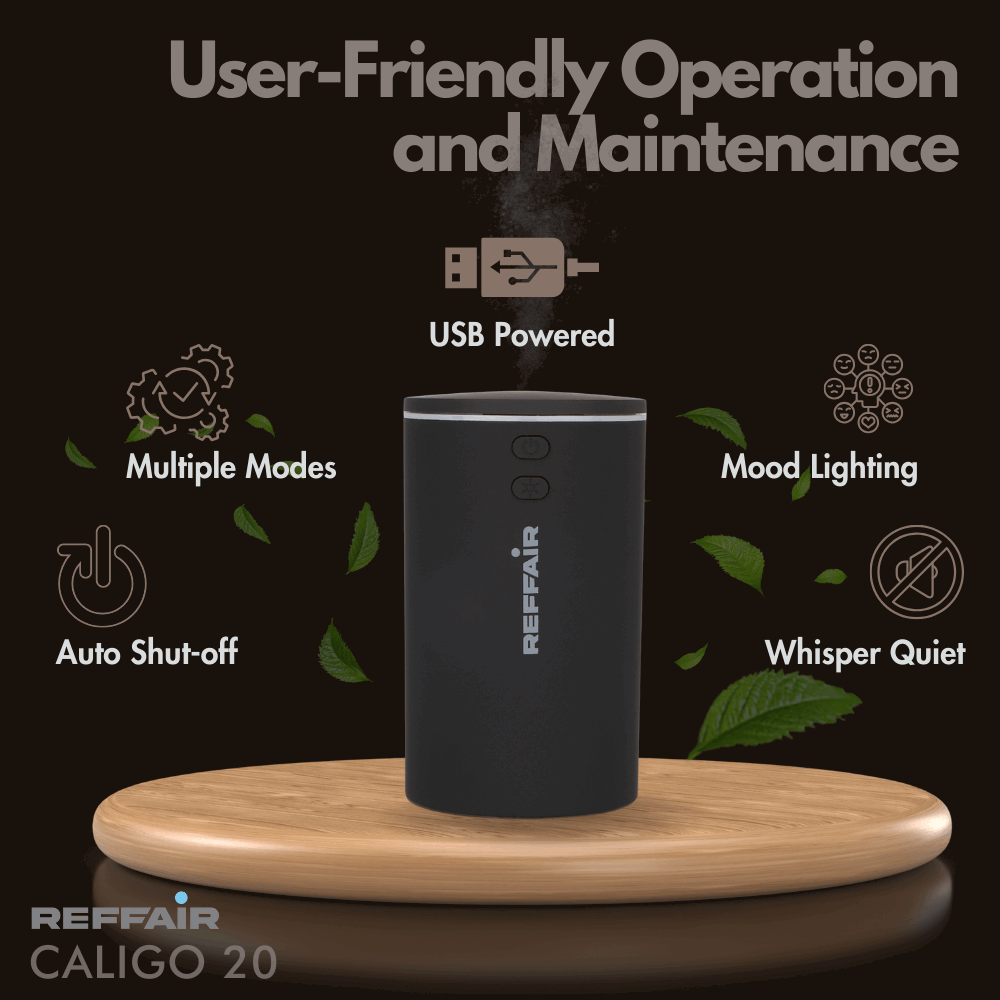 Reffair Caligo 20 Car Aromatherapy Essential Oil Diffuser | Portable Mini Ultrasonic Mist Humidifier | 100ml USB-Powered | Aroma Diffuser Freshener for Vehicle Home Office Bedroom(Brown)