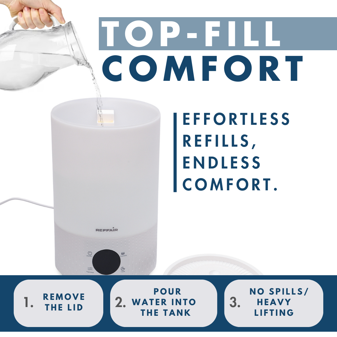 Reffair Caligo 70 Plus Smart Cool Mist Ultrasonic Humidifier for Bedroom, Top-Fill, Essential Oil Diffuser