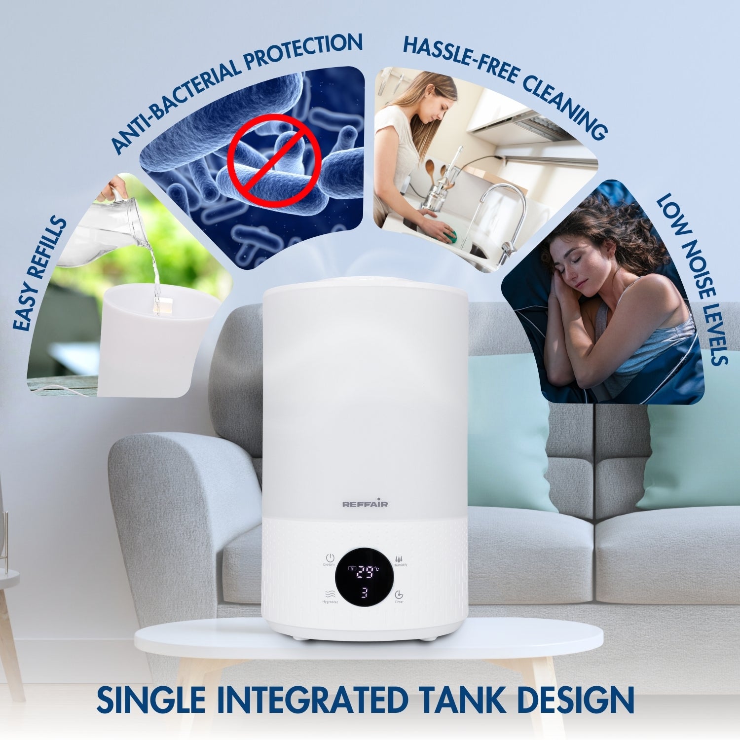 Reffair Caligo 70 Plus Smart Cool Mist Ultrasonic Humidifier for Bedroom, Top-Fill, Essential Oil Diffuser