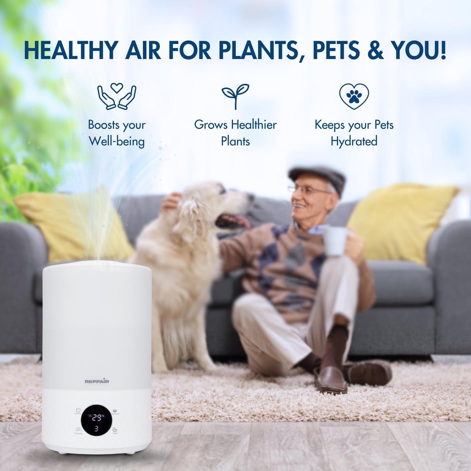 Reffair Caligo 70 Plus Smart Cool Mist Ultrasonic Humidifier for Bedroom, Top-Fill, Essential Oil Diffuser