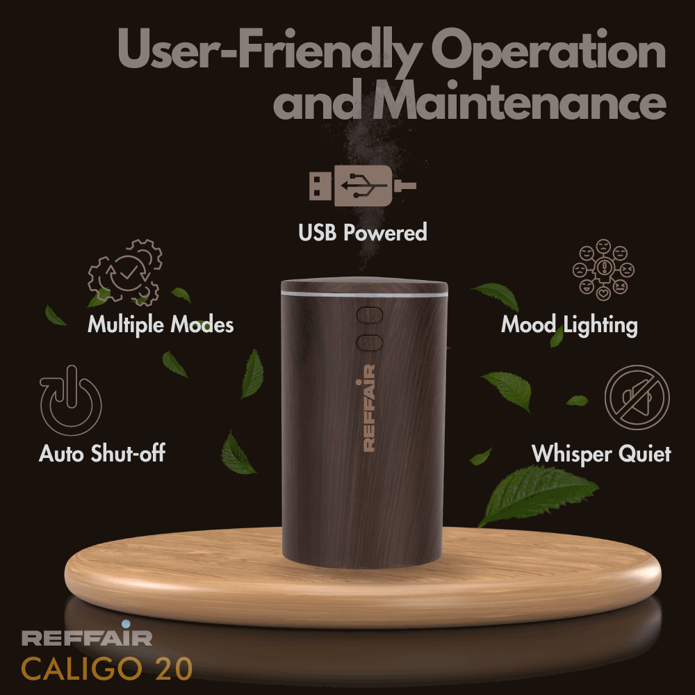 Reffair Caligo 20 Car Aromatherapy Essential Oil Diffuser | Portable Mini Ultrasonic Mist Humidifier | 100ml USB-Powered | Aroma Diffuser Freshener for Vehicle Home Office Bedroom(Brown)