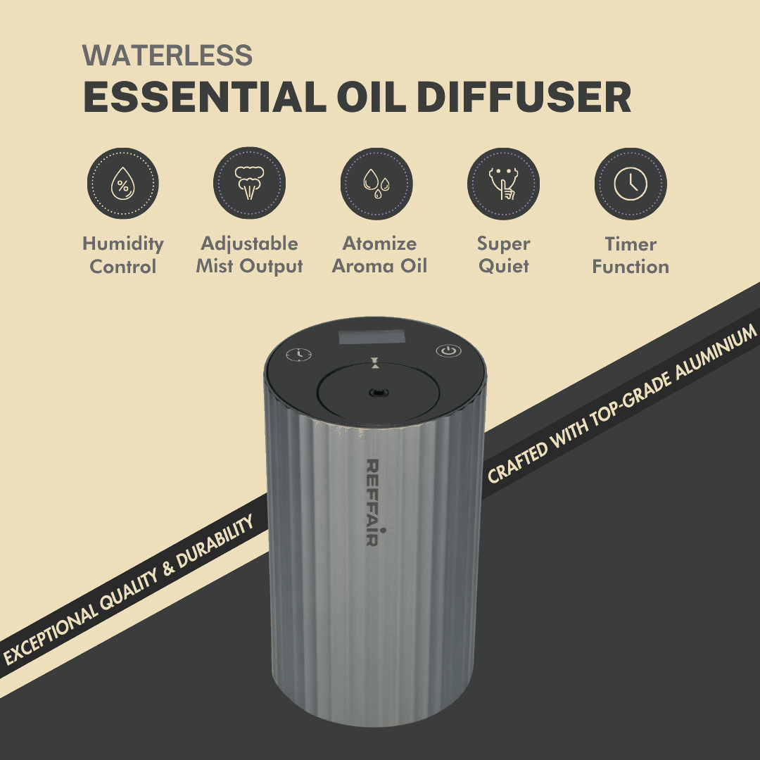 Reffair 212 XM Waterless Essential Oil Diffuser for Cars, Home & Office | Essential Oil Diffuser for Aromatherapy with Display & Timer Function