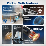 Reffair Cleanjet 1000W Handheld Vacuum Cleaner for Home Use, 17 kPa Suction, Cyclone 10 Technology, High-Performance Motor, Lightweight (Silver Grey)