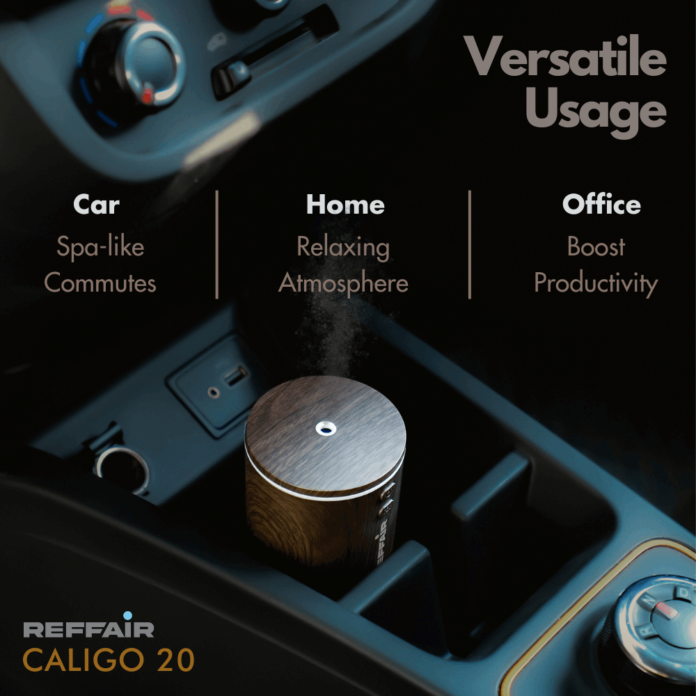 Reffair Caligo 20 Car Aromatherapy Essential Oil Diffuser | Portable Mini Ultrasonic Mist Humidifier | 100ml USB-Powered | Aroma Diffuser Freshener for Vehicle Home Office Bedroom(Brown)