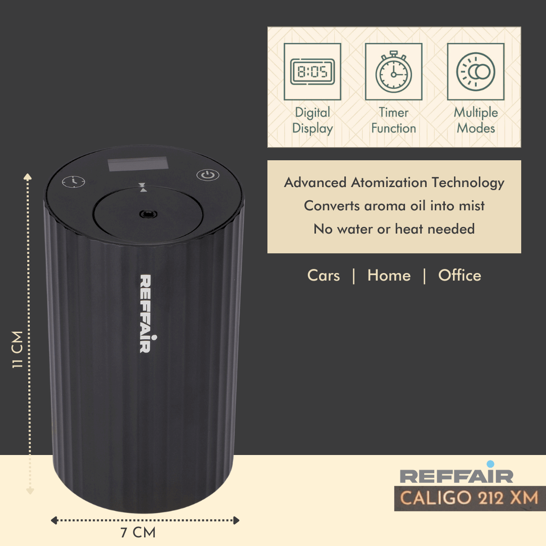 Reffair 212 XM Waterless Essential Oil Diffuser for Cars, Home & Office | Essential Oil Diffuser for Aromatherapy with Display & Timer Function