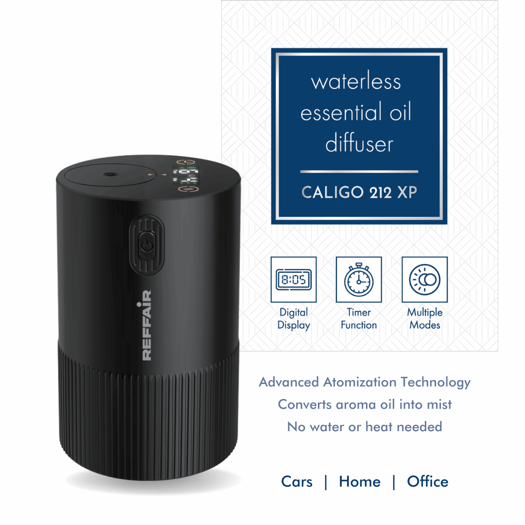 Reffair 212 XP Aroma Oil Diffuser for Cars, Home & Office | Essential Oil Diffuser for Aromatherapy with Display & Timer Function (Black)