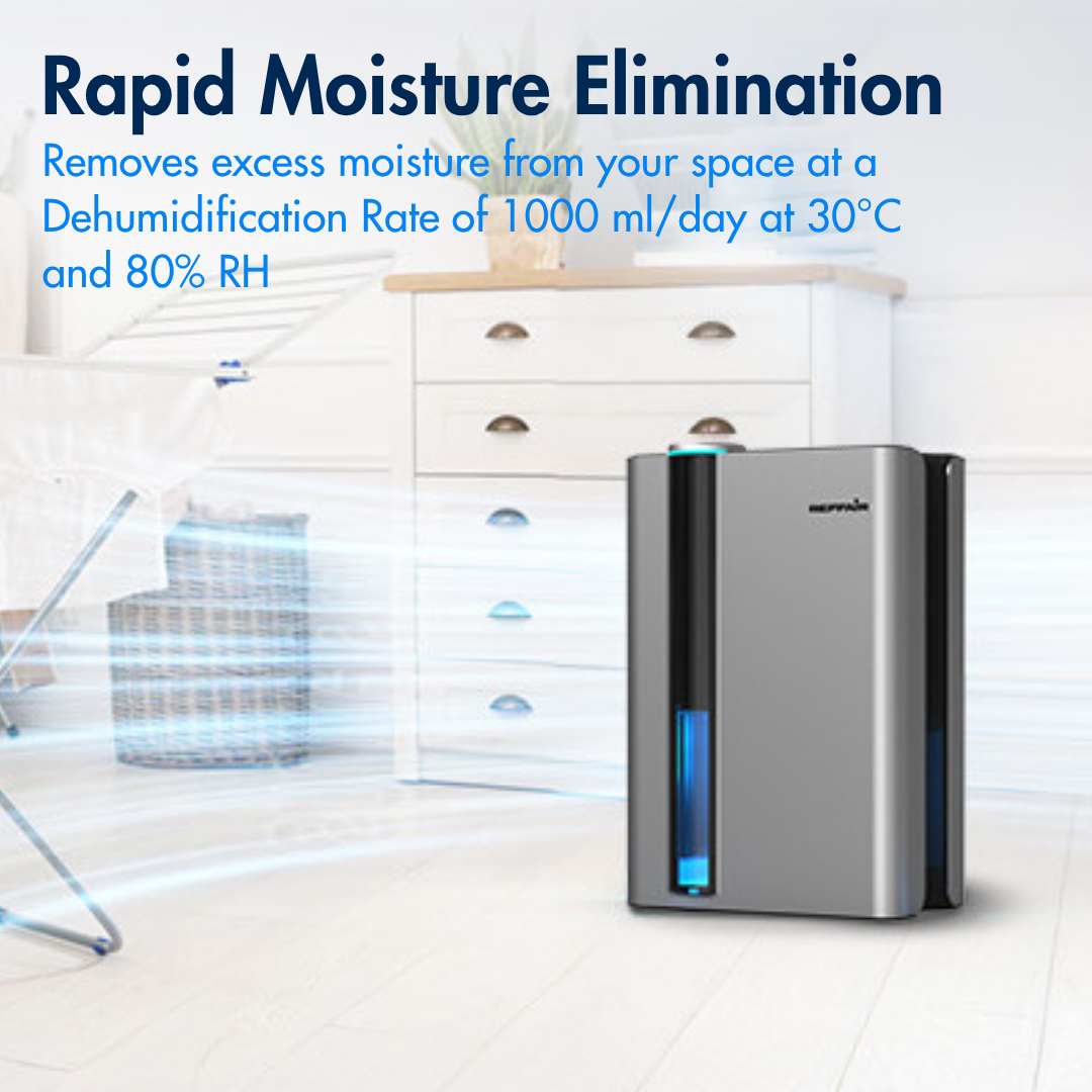 Reffair Dehumidifier DX50 I Energy-efficient 85W I Rate of up to 1000 ml/day I Large 2.4L water tank I Negative Ions, Silent mode, Auto shut-off I Covers 250 ft² I Effortless laundry drying