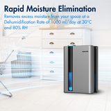 Reffair Dehumidifier DX50 I Energy-efficient 85W I Rate of up to 1000 ml/day I Large 2.4L water tank I Negative Ions, Silent mode, Auto shut-off I Covers 250 ft² I Effortless laundry drying