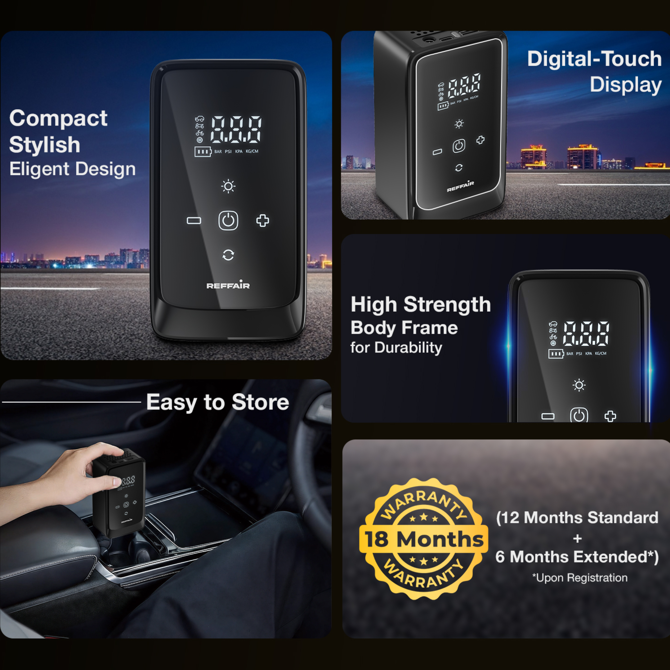 AirSwift AS70 Multifunctional Air Compressor, 4500 mAh Battery, DC12V Socket Compatible, automatic pressure detection, Intelligent Digital Display