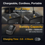 AirSwift AS70 Multifunctional Air Compressor, 4500 mAh Battery, DC12V Socket Compatible, automatic pressure detection, Intelligent Digital Display