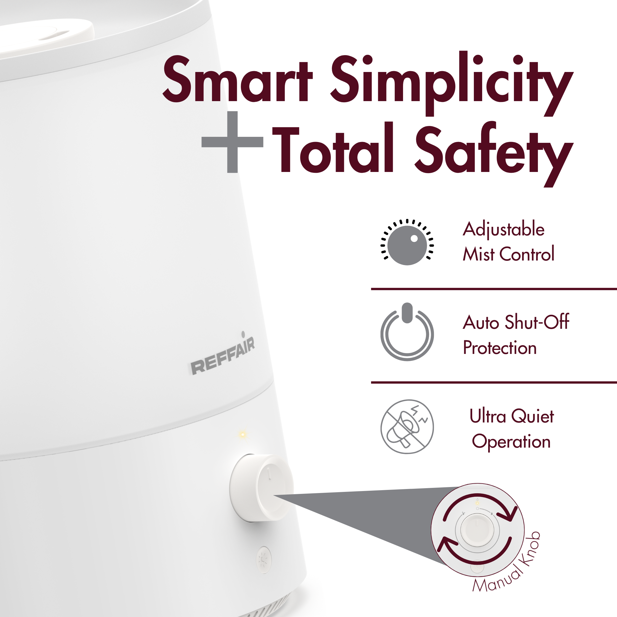 Reffair Caligo 200 Ultrasonic Cool Mist Humidifier | 3.5L Top Fill Tank, Aromatherapy Function, Soothing Night Light, Quiet Operation, Auto Shut-Off, Air Humidifier for Bedroom, Baby & Office