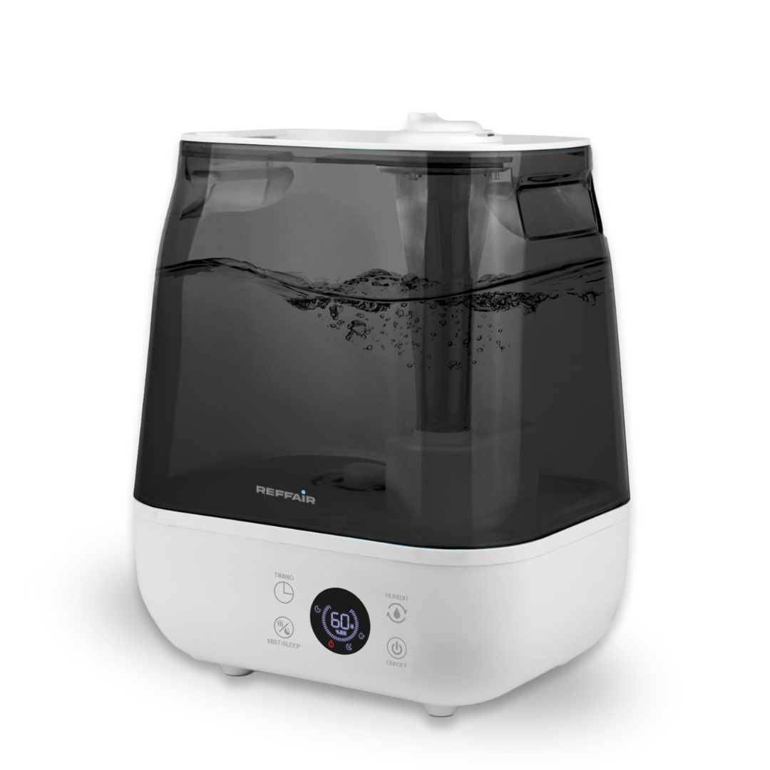 Reffair Caligo 700 Ultrasonic Humidifier 6L – Cool & Warm Mist | Large Room Humidifier with Touch Panel, Hygrostat + External Sensor, Aroma Diffuser, Silent Sleep Mode, Auto Shut-Off & 12H Timer (Up to 400 Sq Ft)