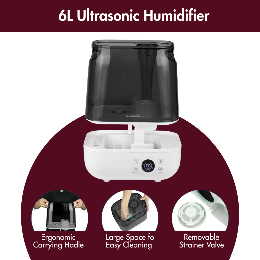 Reffair Caligo 700 Ultrasonic Humidifier 6L – Cool & Warm Mist | Large Room Humidifier with Touch Panel, Hygrostat + External Sensor, Aroma Diffuser, Silent Sleep Mode, Auto Shut-Off & 12H Timer (Up to 400 Sq Ft)