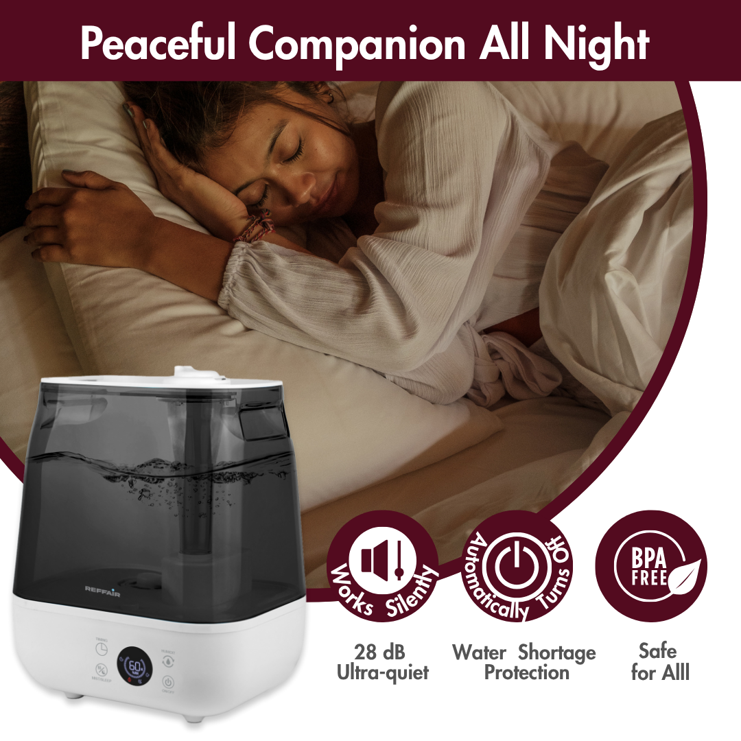 Reffair Caligo 700 Ultrasonic Humidifier 6L – Cool & Warm Mist | Large Room Humidifier with Touch Panel, Hygrostat + External Sensor, Aroma Diffuser, Silent Sleep Mode, Auto Shut-Off & 12H Timer (Up to 400 Sq Ft)