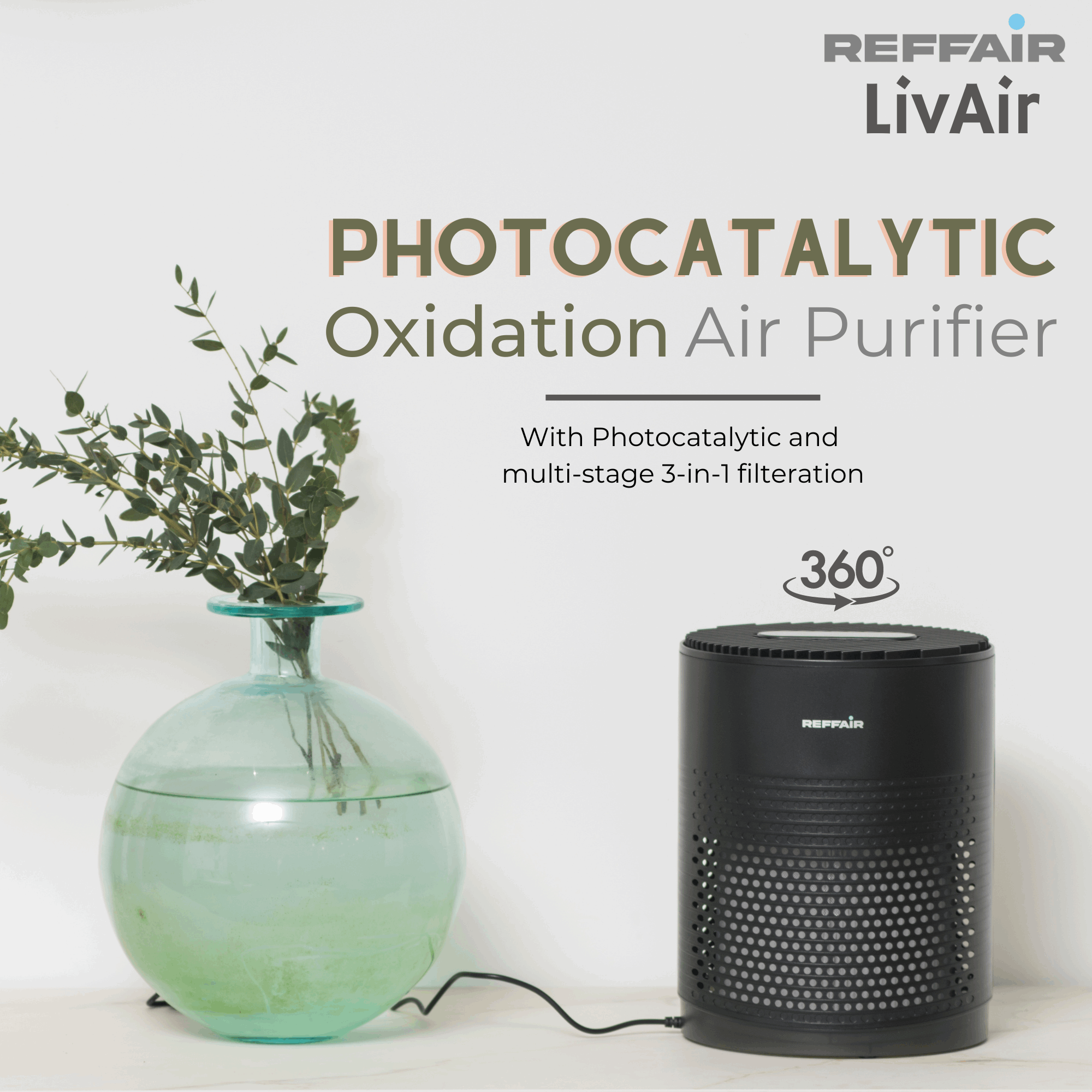 LivAir - Room Air Purifier for Home & Office | True HEPA Filter with Activated Carbon | Photocatalytic Filtration Technology with UV Function