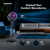 Reffair PureFlo Apex X360 3D Air Circulation Fan | Plasma Air Refresh Technology | 90° Horizontal + 120° Vertical Oscillation | 8 Speeds | Remote Control | Adjustable Height | 25dB Quiet Operation | Energy Efficient