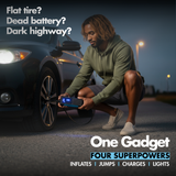 AirSwift100 4-in-1 Jump Starter (800A Peak for 8.0L Gas/5.0L Diesel), Portable Tyre Inflator (150 PSI, 22L/Min), 8000mAh Power Bank, LED Emergency Light – BIS Certified, Compact Car Essential with Bag