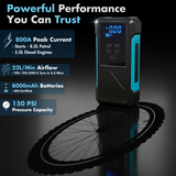 AirSwift100 4-in-1 Jump Starter (800A Peak for 8.0L Gas/5.0L Diesel), Portable Tyre Inflator (150 PSI, 22L/Min), 8000mAh Power Bank, LED Emergency Light – BIS Certified, Compact Car Essential with Bag