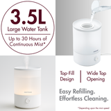 Reffair Caligo 200 Ultrasonic Cool Mist Humidifier | 3.5L Top Fill Tank, Aromatherapy Function, Soothing Night Light, Quiet Operation, Auto Shut-Off, Air Humidifier for Bedroom, Baby &amp; Office