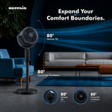 Reffair PureFlo Apex X360 3D Air Circulation Fan | Plasma Air Refresh Technology | 90° Horizontal + 120° Vertical Oscillation | 8 Speeds | Remote Control | Adjustable Height | 25dB Quiet Operation | Energy Efficient