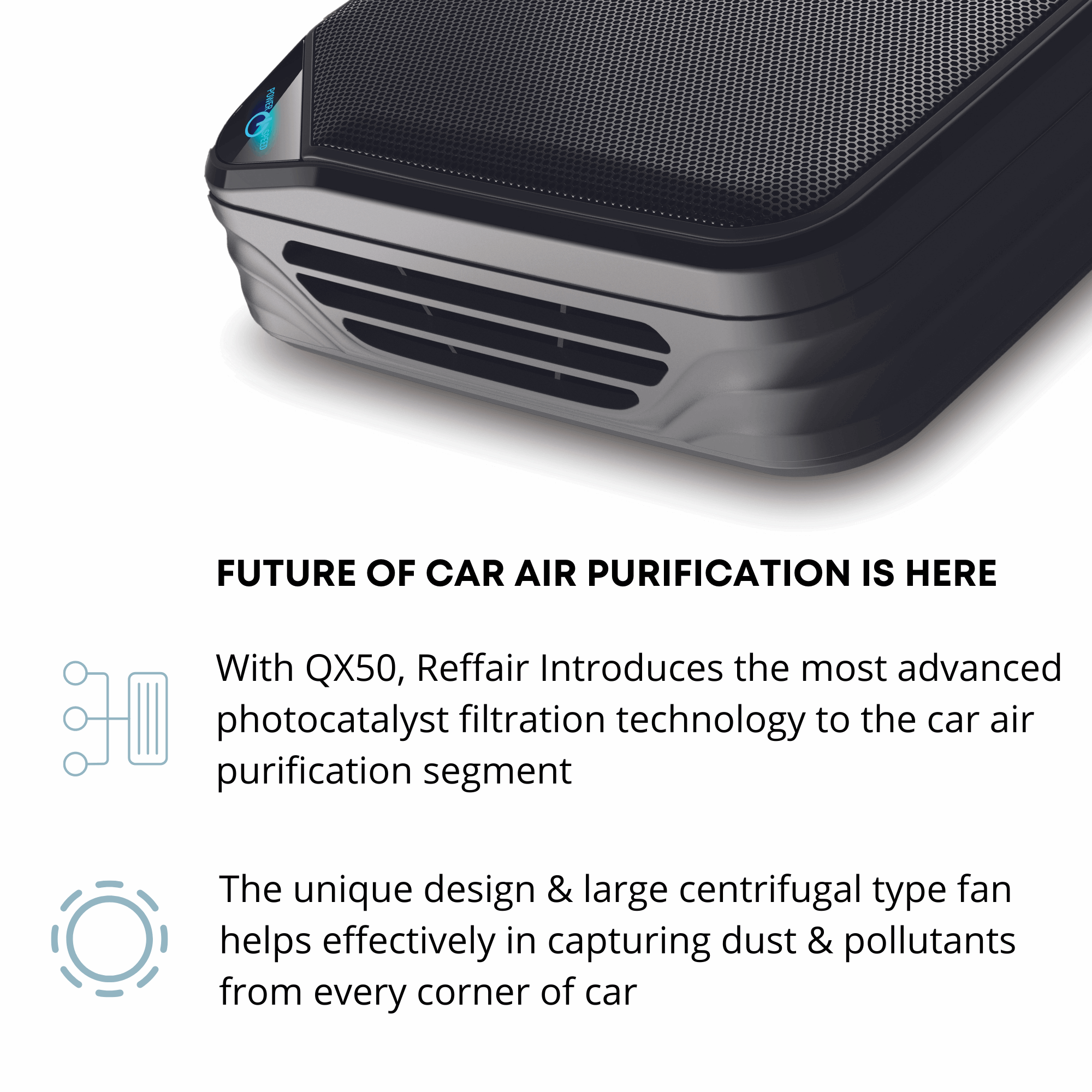 Reffair QX50 Car Air Purifier | UVC Sterliziation | Kills 99.9% Bacteria & Viruses | Advanced Purification