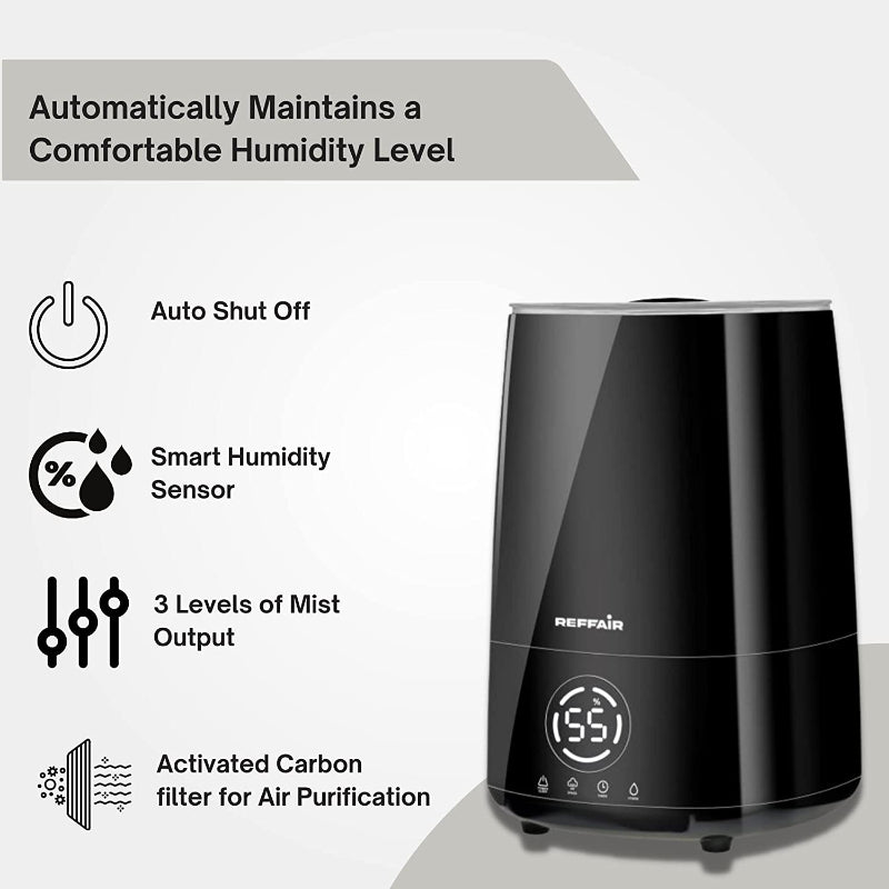 Reffair Caligo 300 Smart Cool Mist Ultrasonic Humidifier for Bedroom, Top-Fill, Essential Oil Diffuser, Auto Humidity Adjustment, Ideal for Baby Nursery and Indoor Plants